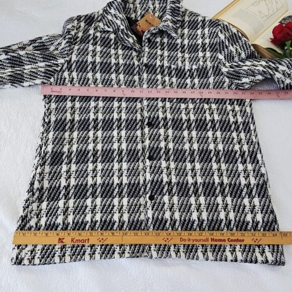Women's Black White Tweed Plaid Jacket Coat Size 3XL Snaps Lined Linen Cotton - Picture 13 of 15